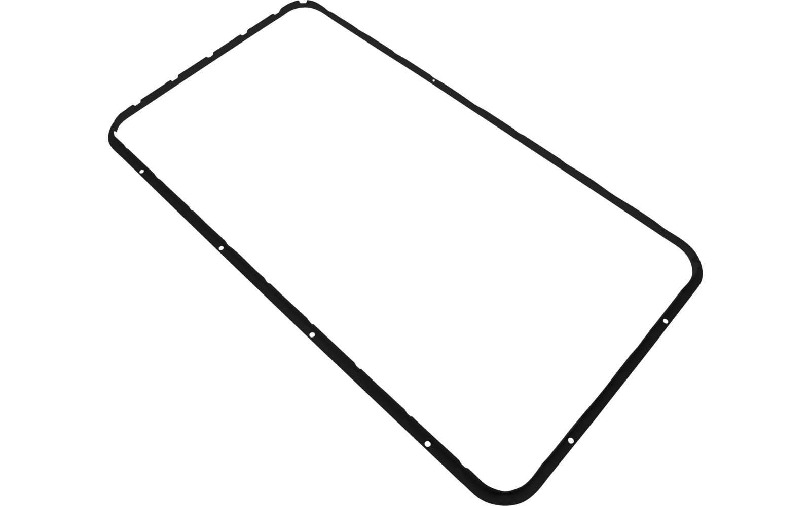 Contour noir d'un rectangle aux coins arrondis, incliné sur fond blanc