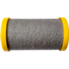 Grauer, textiler zylindrischer Körper mit gelben, runden Endkappen auf weißem Hintergrund