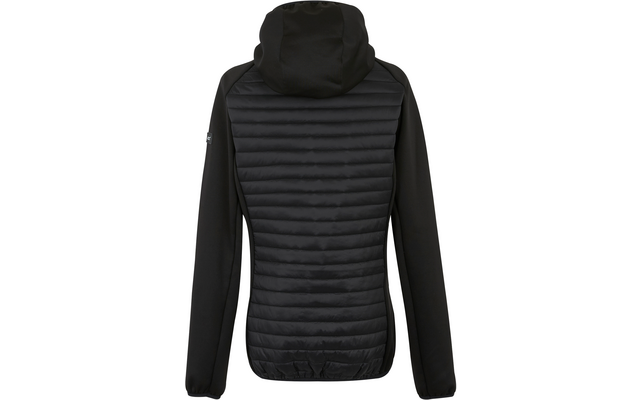 Veste noire avec capuche, devant matelassé, manches et côtés en tissu lisse