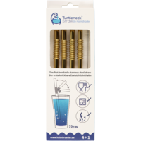 Turtleneck Straw Paille flexible en acier inoxydable 4 pièces / 22 cm avec brosse de nettoyage Or