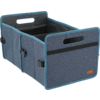 Blauer Stoffbox mit zwei Grifföffnungen und Verschlüssen