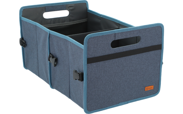 Blauer Stoffbox mit zwei Grifföffnungen und Verschlüssen