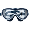 Schwarze Schwimm- oder Schutzbrille mit durchsichtigem Glas auf weißem Hintergrund