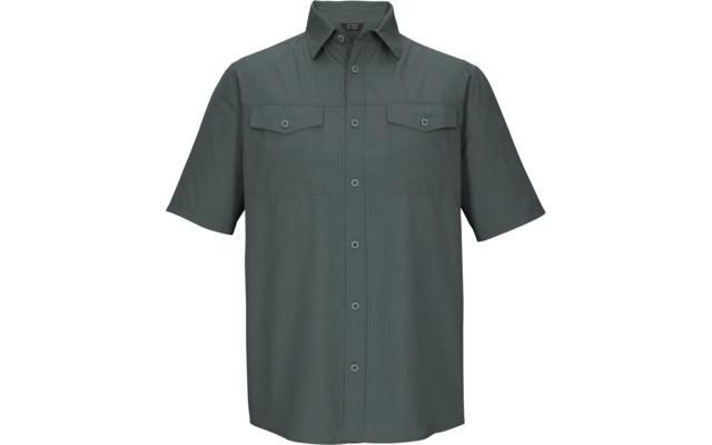 Kurzärmeliges, knöpfbares Hemd in dunkelgrau mit Kragen und zwei Brusttaschen mit Klappen und Knöpfen