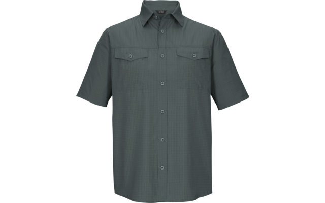 Knoophemd met korte mouwen in donkergrijs met kraag en twee borstzakken met kleppen en knopen