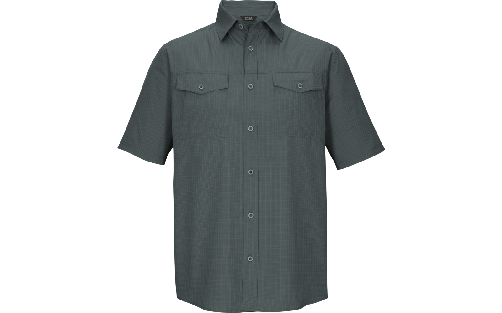 Knoophemd met korte mouwen in donkergrijs met kraag en twee borstzakken met kleppen en knopen