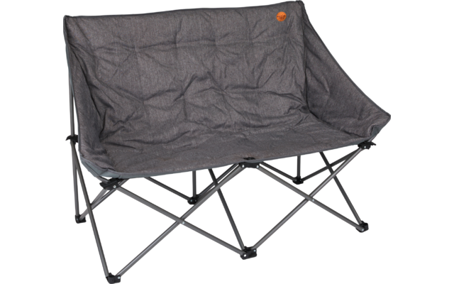Klappbarer Camping-Doppelsessel mit grauem Stoff und schwarzem Metallgestell