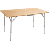 Rectangular table with light wooden top and four folding metal legs