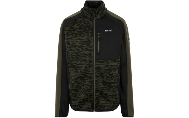 Grüne und schwarze Jacke mit Reißverschluss und Stehkragen