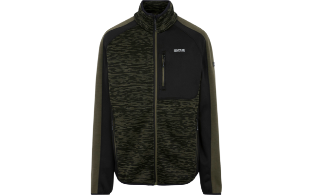 Grüne und schwarze Jacke mit Reißverschluss und Stehkragen