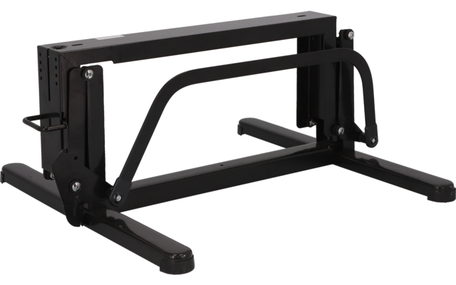 Schwarzer Metallrahmen mit gebogenen Stangen und rechteckiger Basis