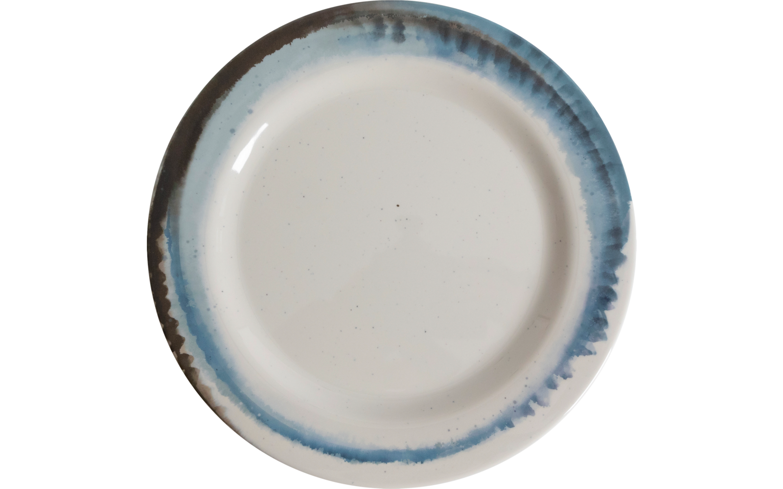 Rond wit keramisch bord met blauwe en bruine rand