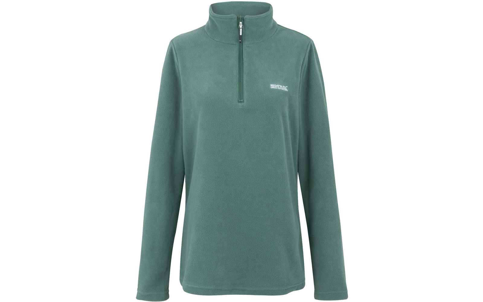 Grüner Pullover mit kurzem Reißverschluss und Stehkragen