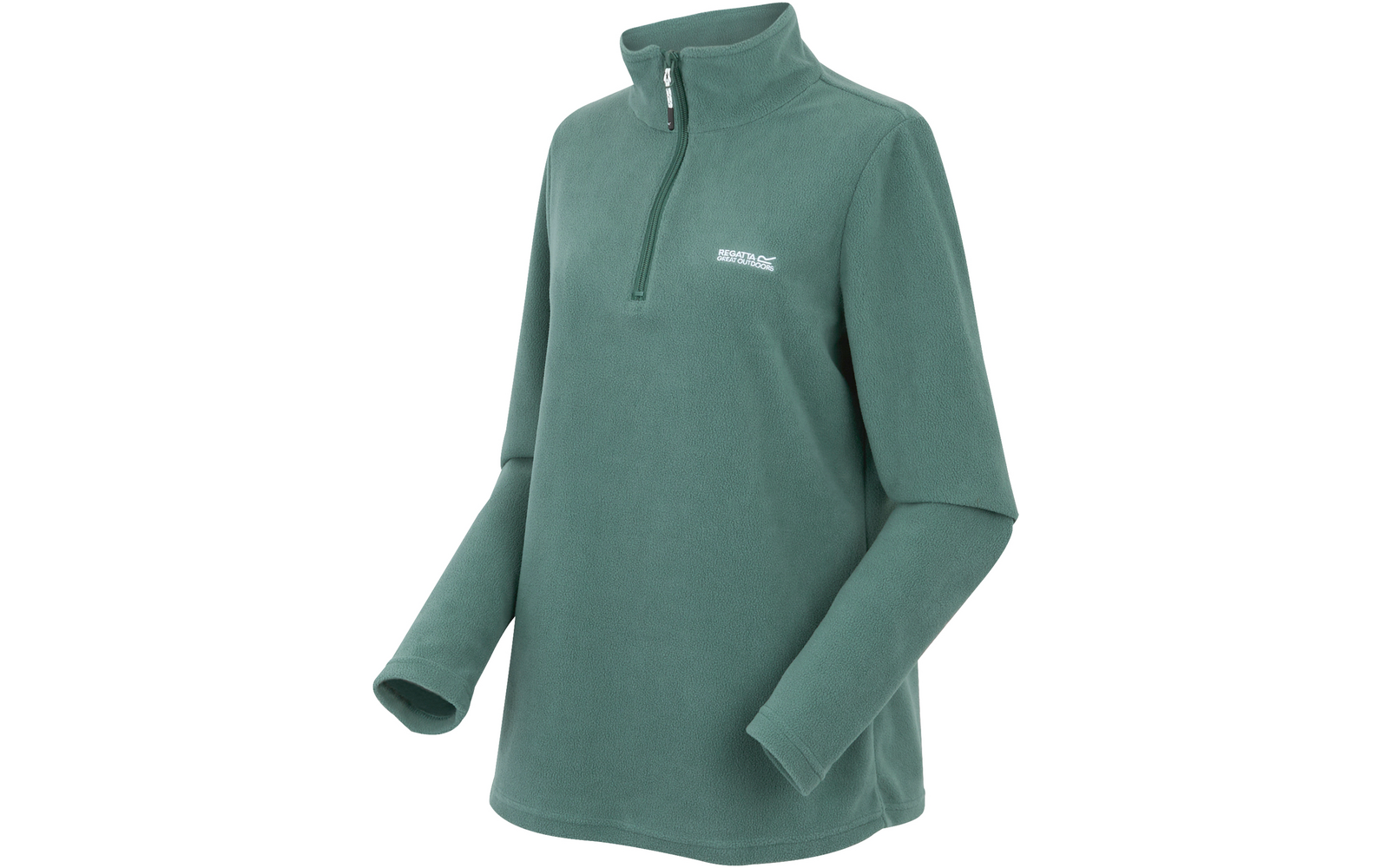 Grüner Pullover aus Fleece mit Stehkragen und halbem Reißverschluss