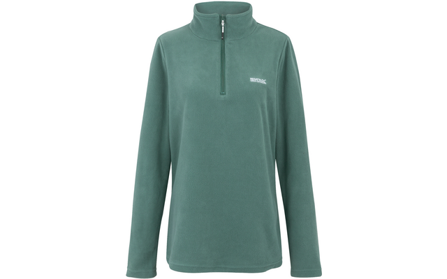 Grüner Pullover mit kurzem Reißverschluss und Stehkragen