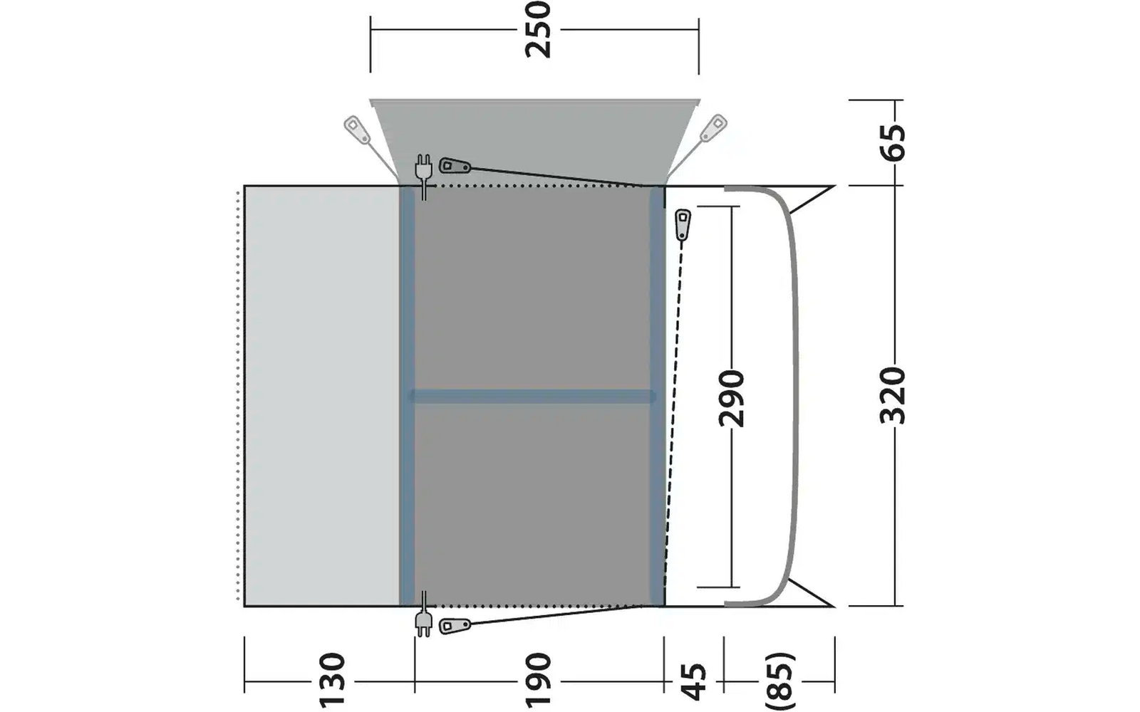 Technische Zeichnung eines Sessel mit Maßen in Millimetern