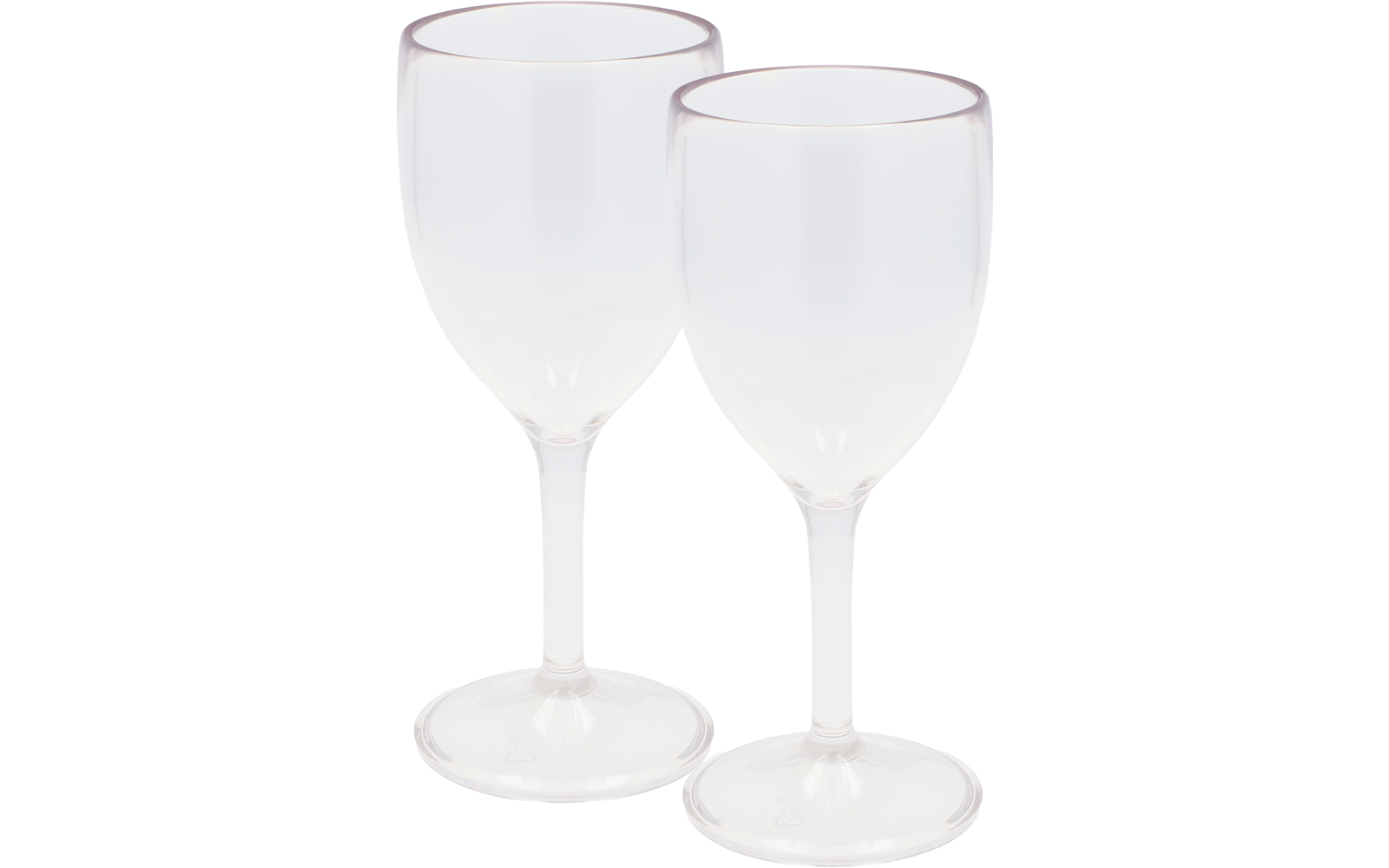 Twee lege wijnglazen van glas op een witte achtergrond