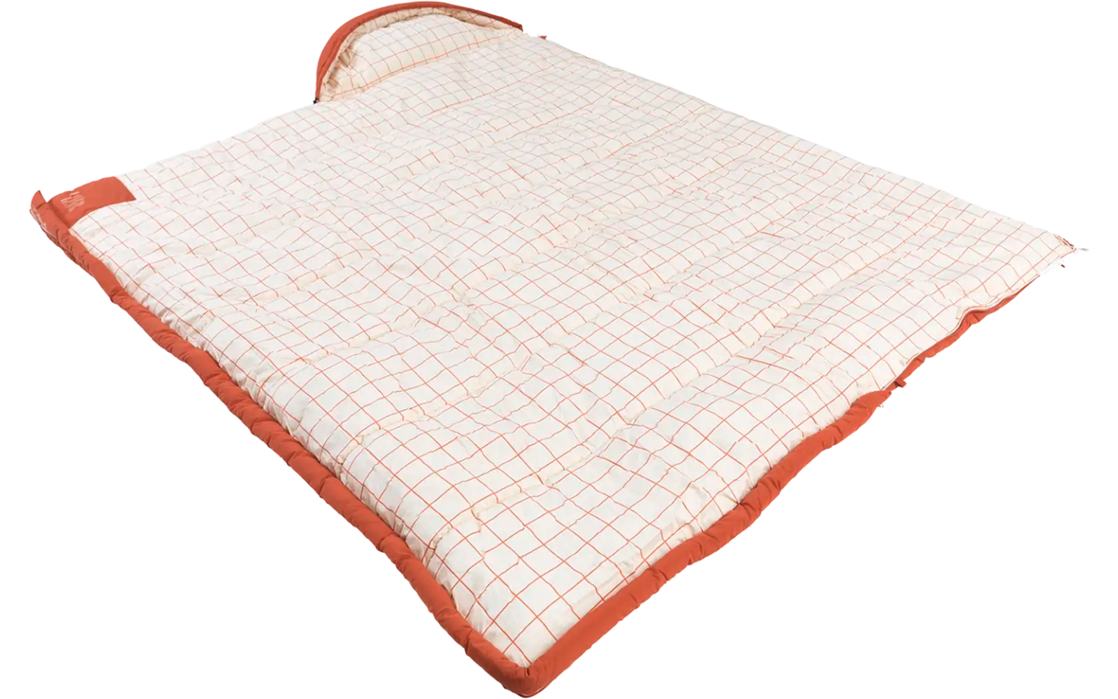 Decke mit weißem und orange kariertem Muster und orangefarbenem Rand