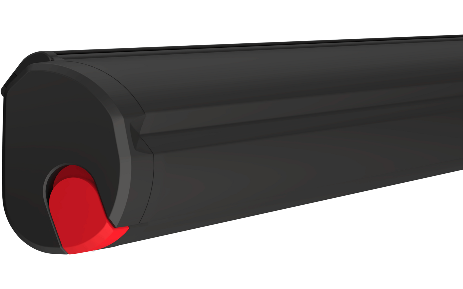 Nahaufnahme eines schwarzen Gummiprofils mit rotem Innenkern auf weißem Hintergrund