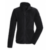 Schwarze Fleecejacke mit durchgehendem Reißverschluss, hohem Kragen, strukturierter Oberfläche und zwei seitlichen Reißverschlusstaschen