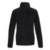 Schwarze Fleecejacke, Rückansicht, lange Ärmel, Stehkragen, texturiertes Material, weißer Hintergrund