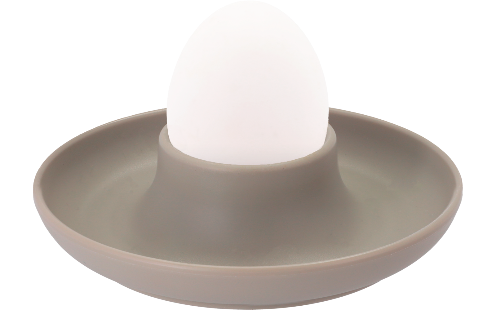 Weißes Ei in einem grauen Eierbecher auf weißem Hintergrund