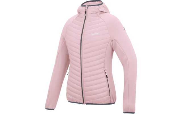 Rosa gesteppte Jacke mit Kapuze, durchgehendem Reißverschluss, zwei seitlichen Reißverschlusstaschen und langen Ärmeln