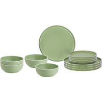 Brunner Midday Dolomit green Geschirrset Melamin Mineral 12-teilig Porzellan-Touch Antirutsch BPA-frei