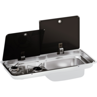 CAN 2-burner gas hob and sink with 2-piece glass cover 766 x 354 x 150 mm