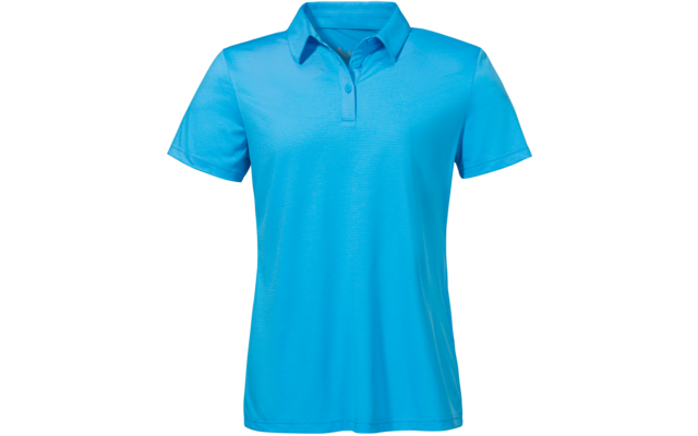 Lichtblauw polohemd met korte mouwen, kraag en zichtbare knoopsluiting, vooraanzicht op witte achtergrond