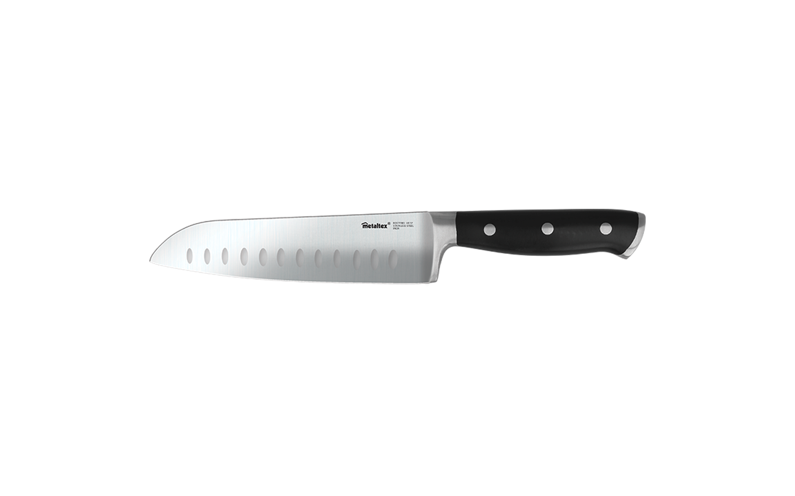 Couteau de cuisine blanc avec manche noir sur fond blanc