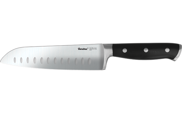 Couteau de cuisine blanc avec manche noir sur fond blanc