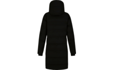 Manteau long matelassé noir avec capuche vu de dos