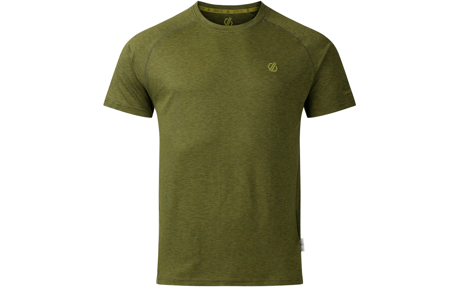 T-shirt olive à manches courtes, encolure ronde, tissu chiné et petit logo sur la poitrine