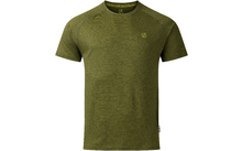 T-shirt olive à manches courtes, encolure ronde, tissu chiné et petit logo sur la poitrine