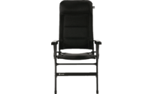 Silla negra con reposabrazos y respaldo acolchonado