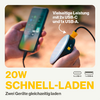 Smartphone verbonden met een draadloze oplader, tekst op de afbeelding toont 20W snel opladen