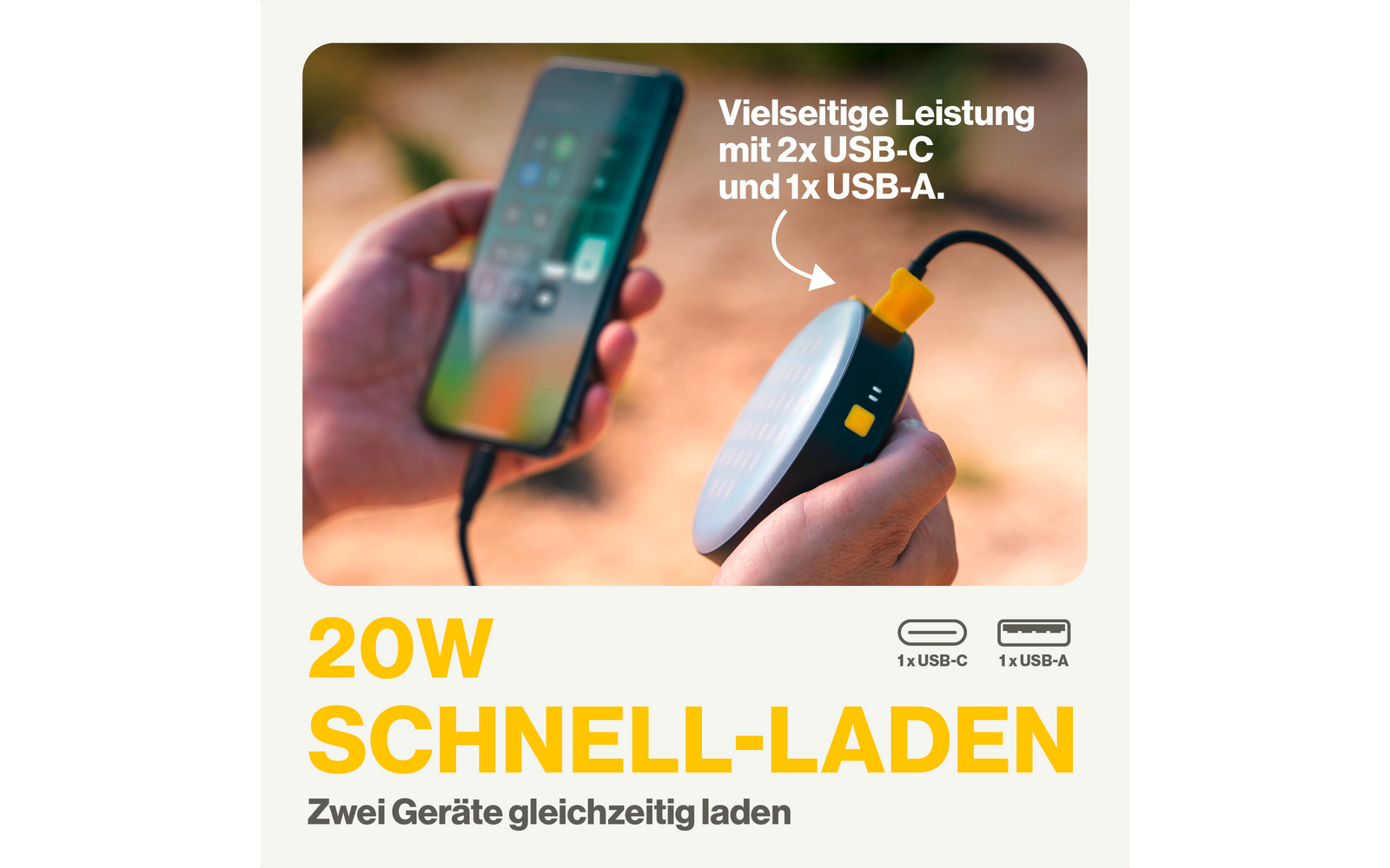 Smartphone verbonden met een draadloze oplader, tekst op de afbeelding toont 20W snel opladen