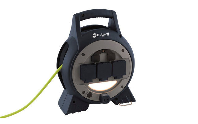 Outwell Mensa cable reel with USB light and 3 protected sockets 15 meters