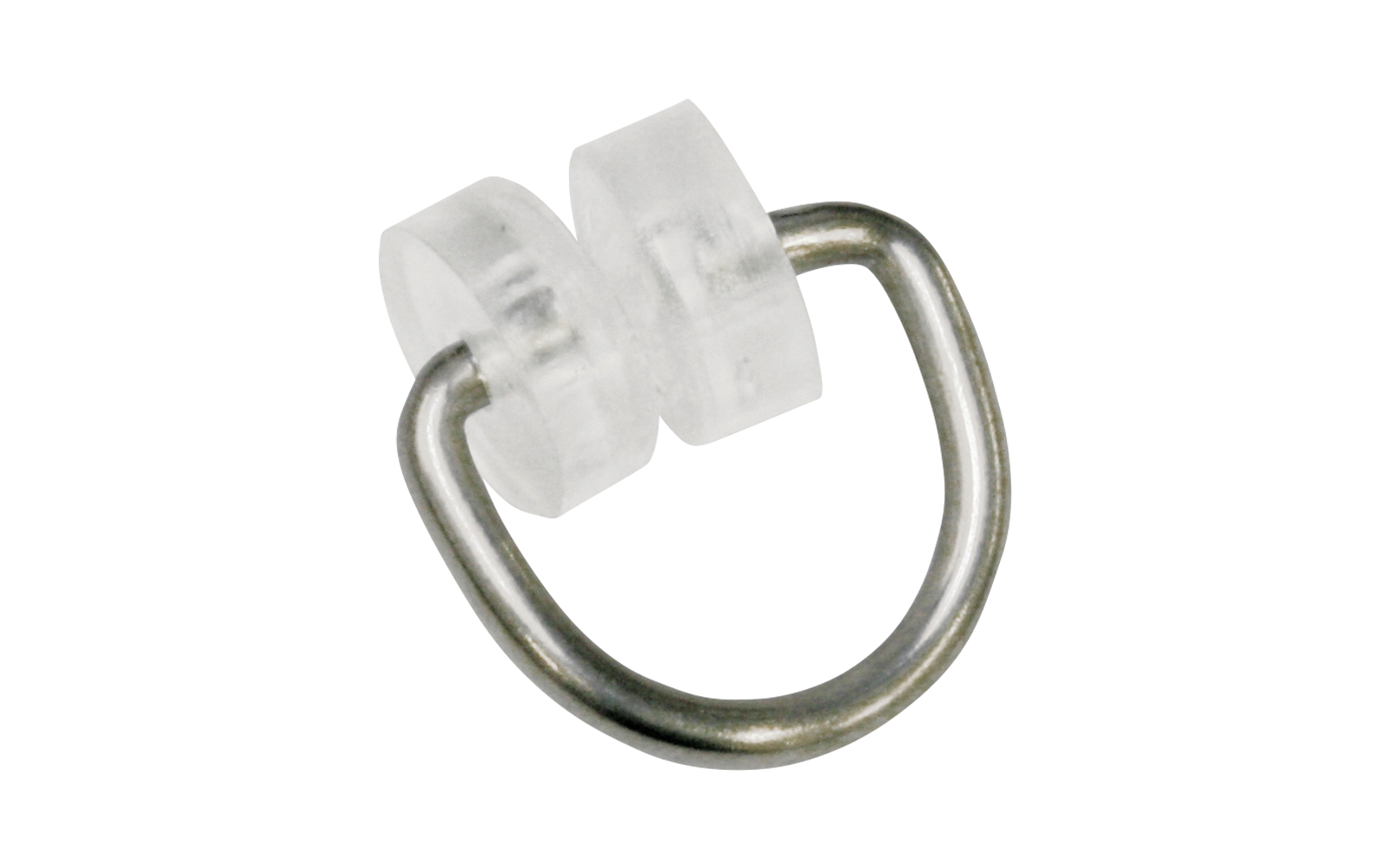 Zwei durchsichtige runde Kunststoffrollen auf gebogenem Metallbügel