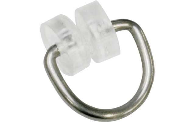 Zwei durchsichtige runde Kunststoffrollen auf gebogenem Metallbügel