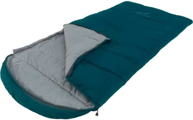 Blauer und grauer Schlafsack auf weißem Hintergrund