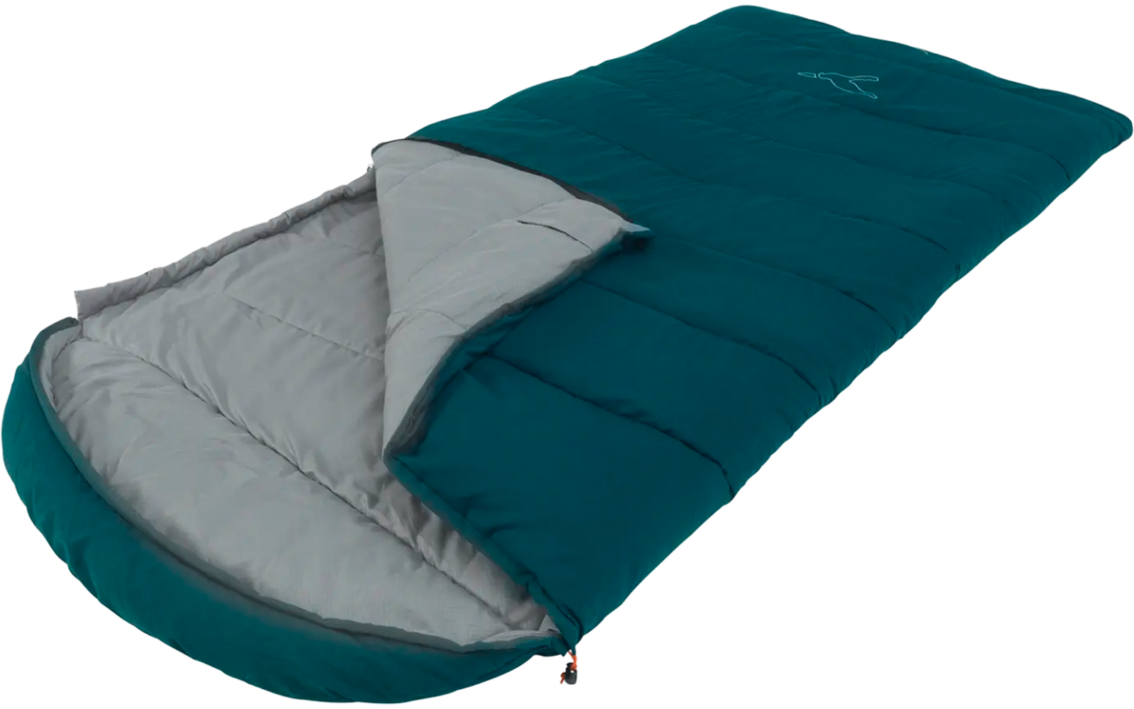 Blauer und grauer Schlafsack auf weißem Hintergrund