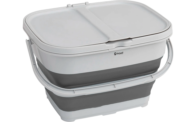 Inklapbare vierkante emmer met grijze bodem en witte deksel