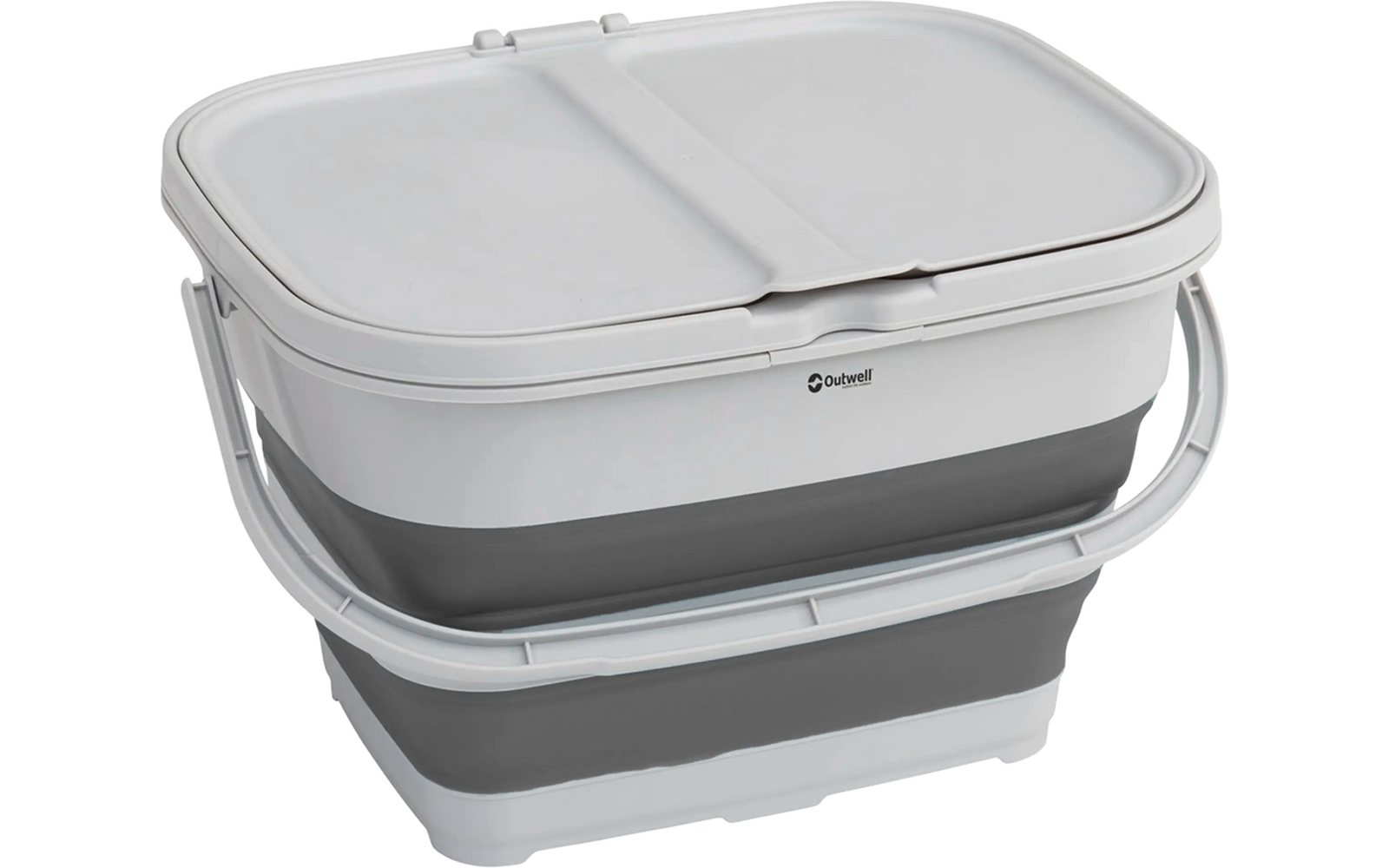 Inklapbare vierkante emmer met grijze bodem en witte deksel