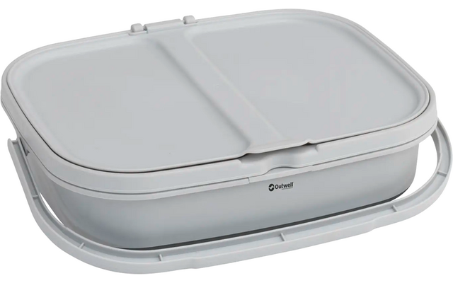 Gesloten grijze plastic lunchtrommel met deksel