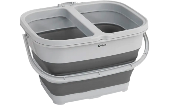 Inklapbare grijze en zwarte wasemmer met twee vakken