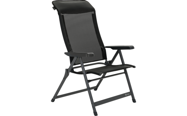 Schwarzer Klappstuhl mit Netzrückenlehne und Armlehnen