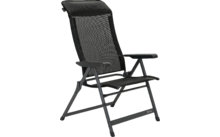 Black folding chair with mesh backrest and armrests