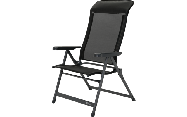 Schwarzer Klappstuhl mit Stoffbespannung